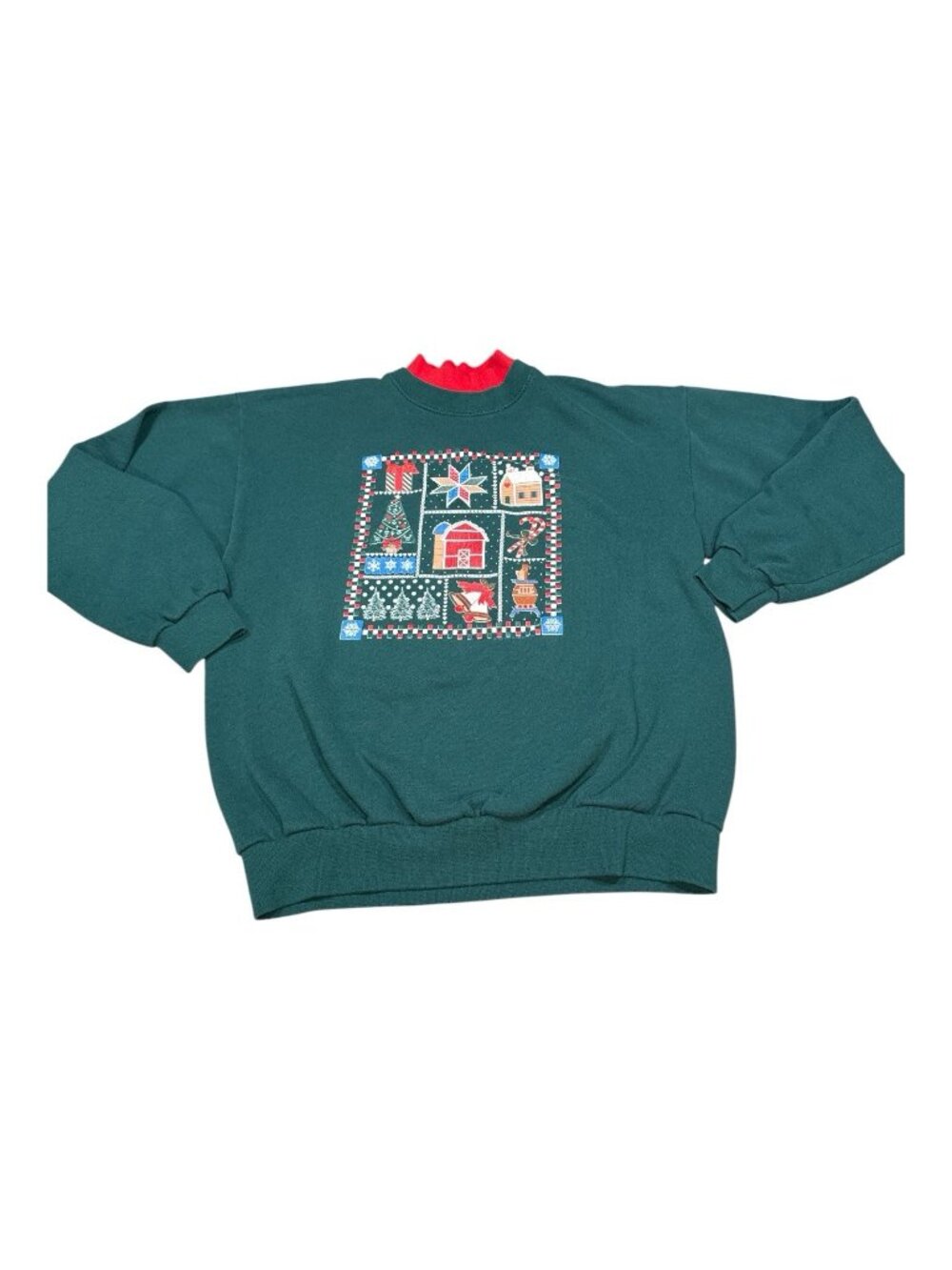 Vintage 90s Santee Ugly Christmas Sweatshirt Large Green Holiday Crewneck READ